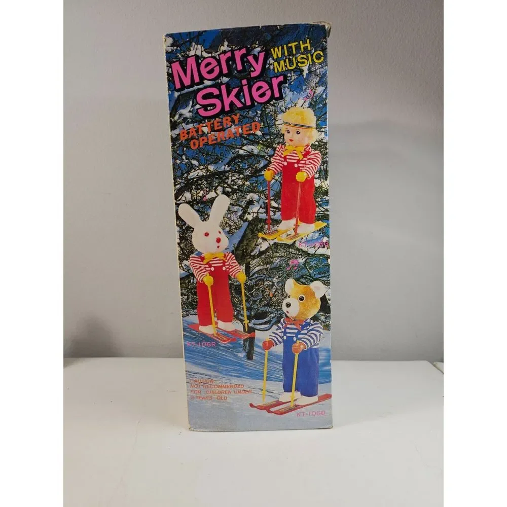 Vintage Merry Skier Animated Skiing Bear Plays‎ Music With Box - As Is  - Read